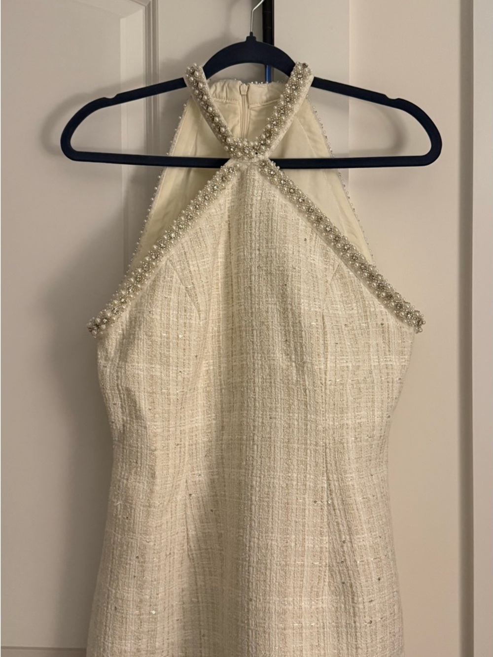Pearl-Trim Ivory Halter Dress read description about size